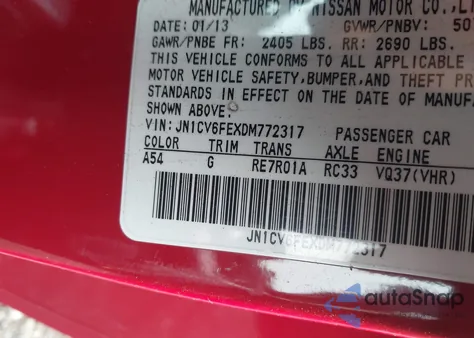 2013 Infiniti G37 из США, поврежденный, VIN JN1CV6FEXDM772317